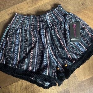 No Boundaries Black and Blue Patterned High Waist Shorts